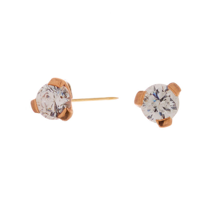 Earrings-stud w white blue marble stones in rose gold colored setting